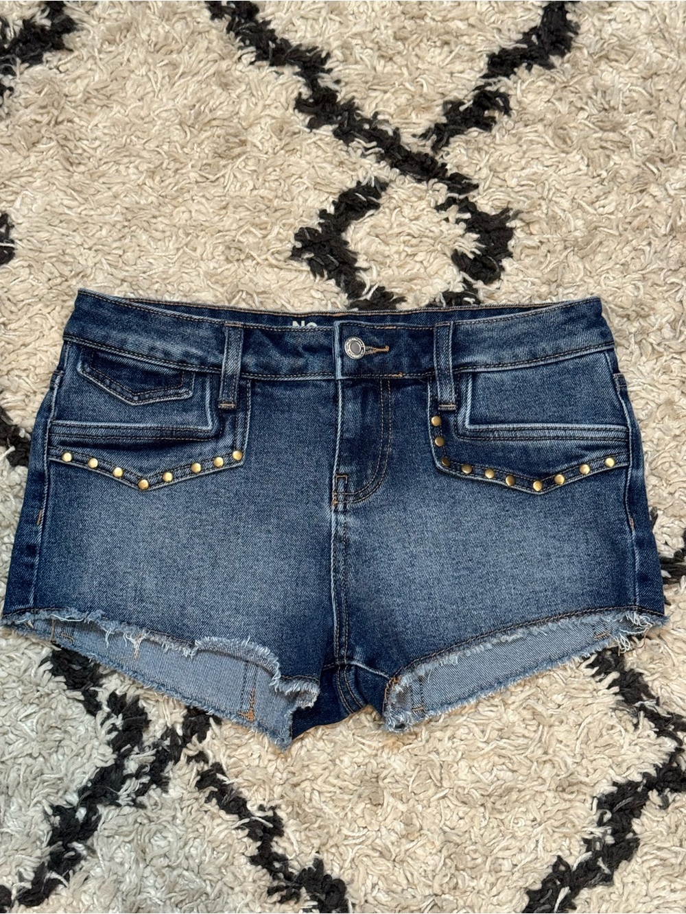 NO BOUNDARIES Dark Blue Denim Shorts with Gold Stud Accents